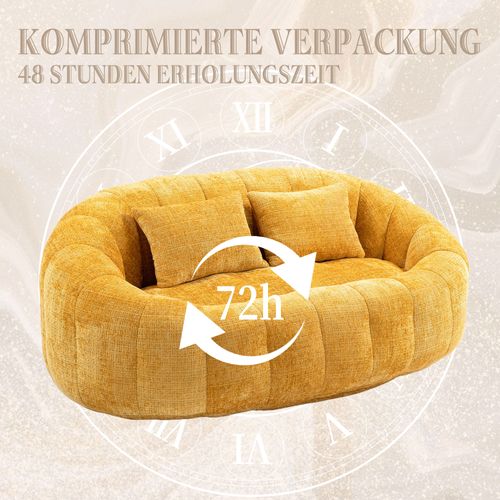 Canapé Pouf En Chenille, Dossier Haut Confortable, Usage Intérieur/extérieur, Jaune