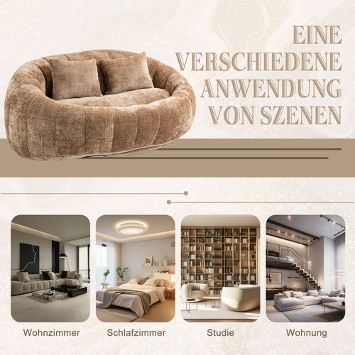 Canapé Pouf En Chenille, Dossier Haut Confortable, Usage Intérieur/extérieur, Café