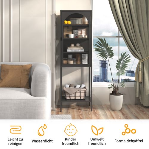 Vitrine, Armoire En Métal Et Verre, Étagères Réglables, H160cm×l50cm×p35cm, Pour Salon, Cuisine,noir