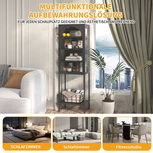 Vitrine, Armoire En Métal Et Verre, Étagères Réglables, H160cm×l50cm×p35cm, Pour Salon, Cuisine,noir