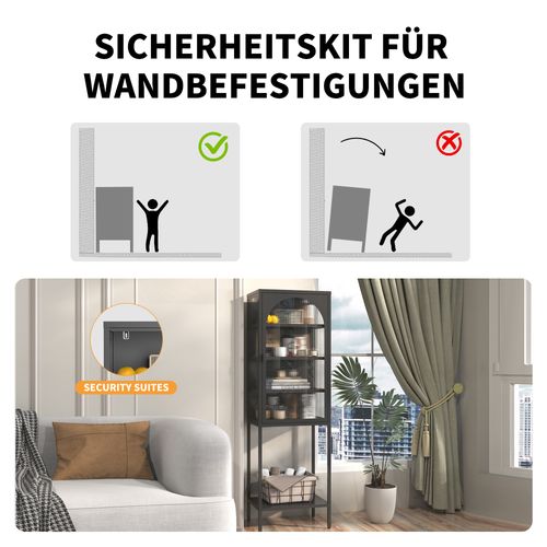 Vitrine, Armoire En Métal Et Verre, Étagères Réglables, H160cm×l50cm×p35cm, Pour Salon, Cuisine,noir