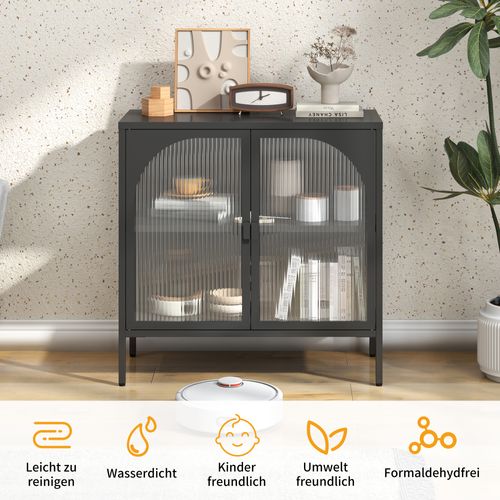 Armoire De Rangement En Métal, Armoire Accent Avec 2 Portes En Verre, Moderne, H80cm×b80cm×t35cm