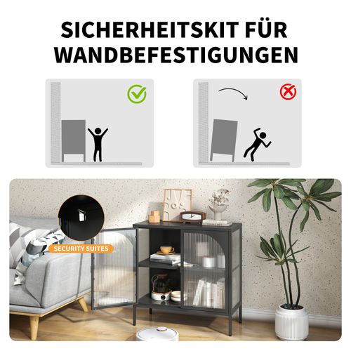 Armoire De Rangement En Métal, Armoire Accent Avec 2 Portes En Verre, Moderne, H80cm×b80cm×t35cm