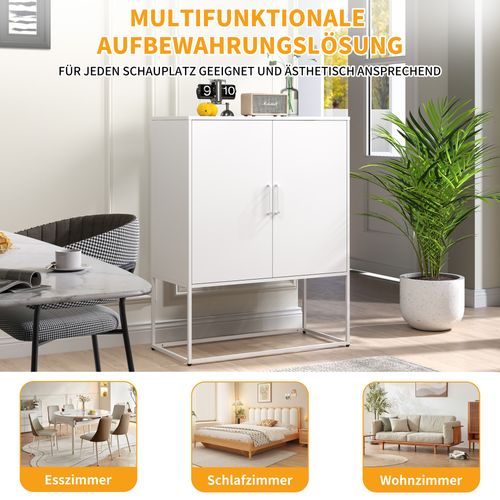 Buffet Métallique, Acier, 2 Étagères, Portes Magnétiques, Système Anti-renversement, Blanc