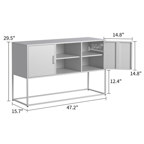 Buffet En Métal Robustes Avec Accents Blancs, Rangement Sécurisé, H 75 Cm × B 120 Cm × T 40 Cm