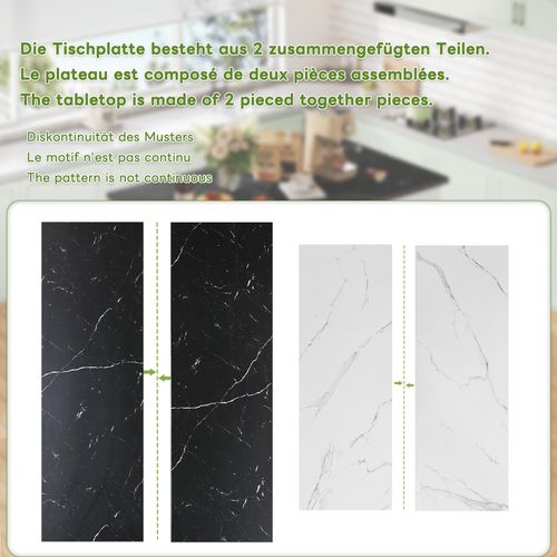 Îlot De Cuisine 150+96cm Bois Marbré Avec Tiroirs, Rangement Intégré, , Noir/blanc