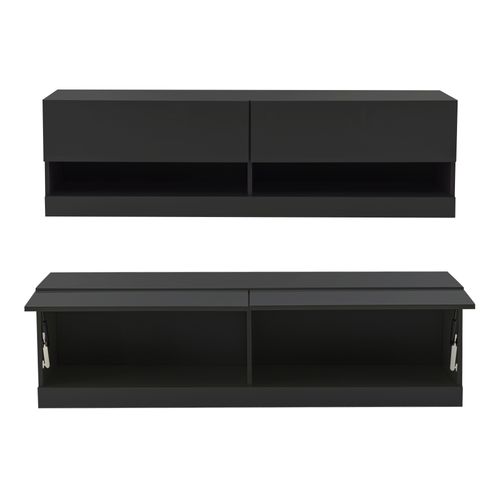 Meuble TV Mdf Suspendu 140x35x40cm Avec LED 7 Couleurs, Noir