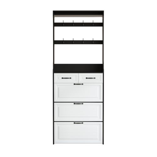 Cabinet à Chaussures Noir, En Bois, Avec Porte, 3 Portes, 2 Tiroirs