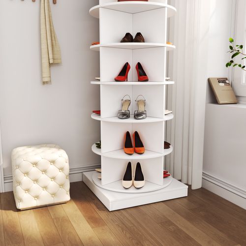 Armoire à Chaussures 360 Blanche 7 Niveaux Rotative Capacité 28 Paires