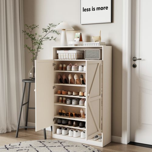 Cabinet à Chaussures En Bois, Grande Capacité De Rangement, 8 Niveaux De Séparation