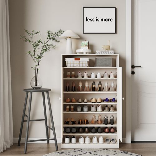 Cabinet à Chaussures En Bois, Grande Capacité De Rangement, 8 Niveaux De Séparation