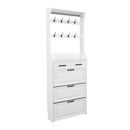 Cabinet à Chaussures Blanc Avec Porte-manteau, 3 Portes 2 Tiroirs