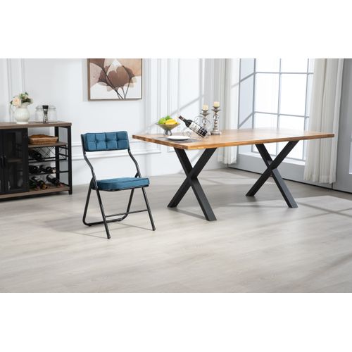 Chaises Pliantes Métal Et Tissu 2 Pièces Avec Coussin, Pliables Et Portables,  Bleu