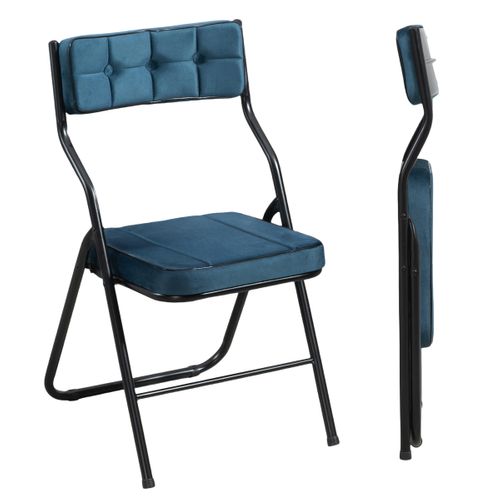 Chaises Pliantes Métal Et Tissu 2 Pièces Avec Coussin, Pliables Et Portables,  Bleu