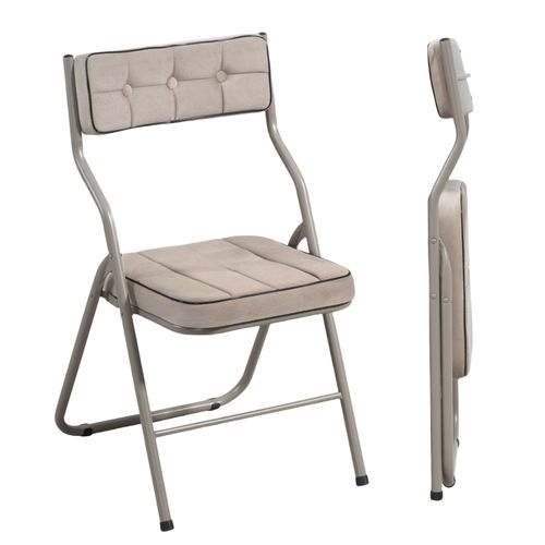 Chaises Pliantes Métal Et Tissu 2 Pièces Avec Coussin, Pliables Et Portables,  Kaki