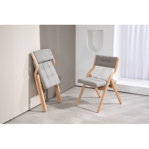 Chaises Pliantes Bois Et Tissu 2 Pièces Coussin Rembourré, Pliables Et Prêtes à L’emploi,  Gris