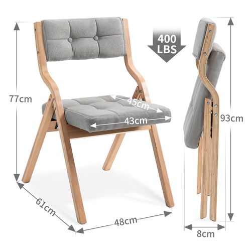 Chaises Pliantes Bois Et Tissu 2 Pièces Coussin Rembourré, Pliables Et Prêtes à L’emploi,  Gris
