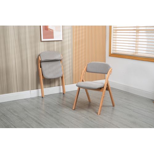 Chaises Pliantes Bois Et Tissu 2 Pièces Empilables Avec Coussin Amovible,  Gris