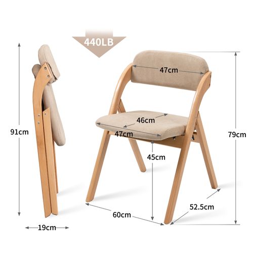 Chaises Pliantes Bois Et Tissu 2 Pièces Empilables Avec Coussin Amovible,  Kaki