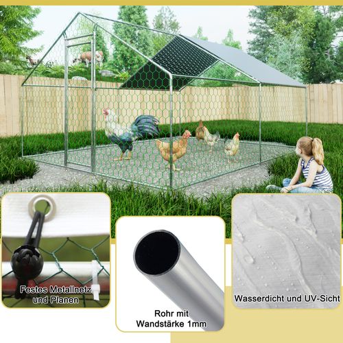 Poulailler 3x4x2m En Métal Avec Serrure De Sécurité Et Toile Pe Imperméable