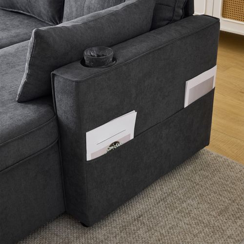 Canapé-lit Avec Fonction Lit, Canapé L Moderne Avec Rangement, Tasse Porte-boissons