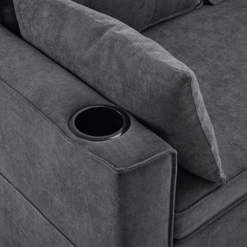 Canapé-lit Avec Fonction Lit, Canapé L Moderne Avec Rangement, Tasse Porte-boissons
