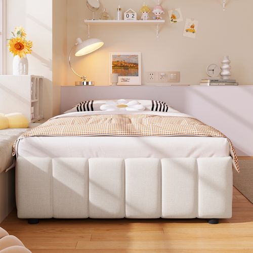 Lit Polster 90*200cm Beige Hydraulique Sans Tête De Lit Sans Matelas