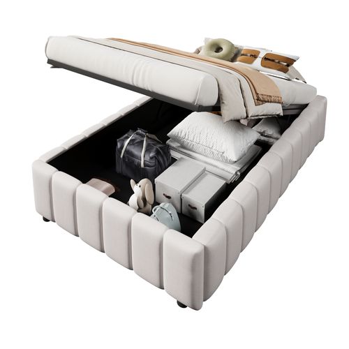 Lit Polster 90*200cm Beige Hydraulique Sans Tête De Lit Sans Matelas