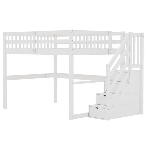 Lit Mezzanine Bois 140x200 Cm Avec Tiroirs Bureau Sous Lit Sans Matelas Blanc
