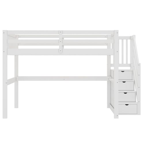 Lit Mezzanine Bois 140x200 Cm Avec Tiroirs Bureau Sous Lit Sans Matelas Blanc