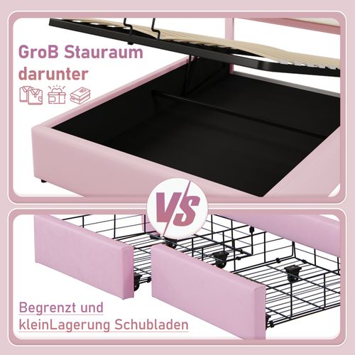 Lit Avec Rangement Hydraulique, Pu, Lumière Ambiante Télécommandée, Forme De Princesse 200x140