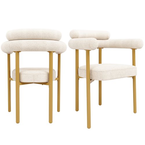 Ensemble Table Et Chaises (5 Pièces), Table Métal, 4 Chaises Suède Crème, Doré