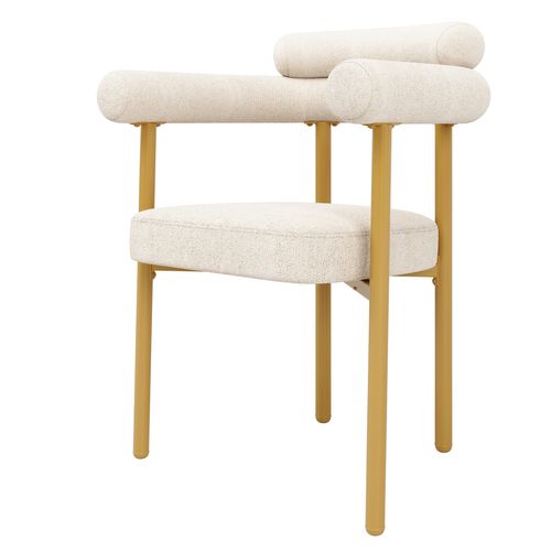 Ensemble Table Et Chaises (5 Pièces), Table Métal, 4 Chaises Suède Crème, Doré