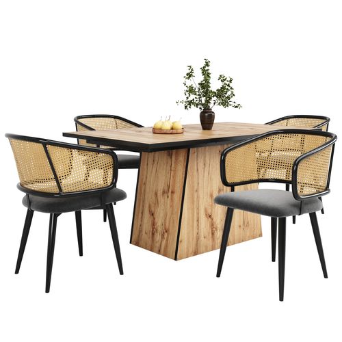 Chaises Salle à Manger Rotin Et Velours 4 Pièces Coussin Doux, Style Moderne Et Aéré