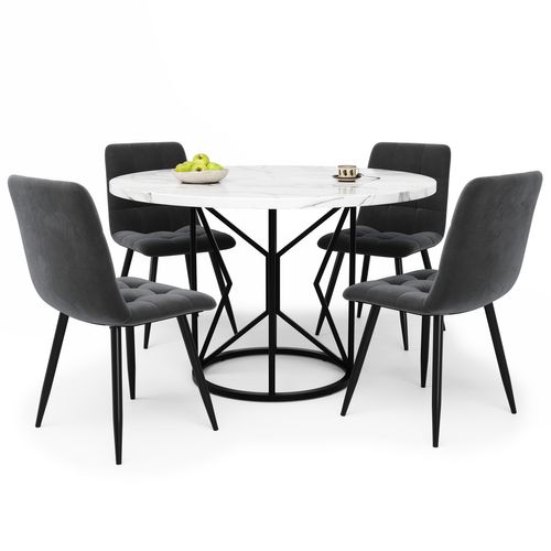 Ensemble Table à Manger Mdf Métal 100 Cm Table Ronde Avec 4 Chaises ,gris
