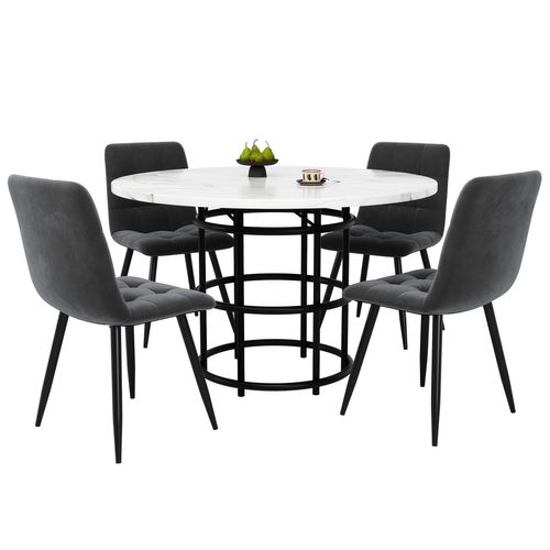 Ensemble Table à Manger Mdf Métal 100 Cm Table Ronde Avec 4 Chaises ,gris