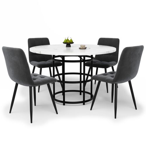Ensemble Table à Manger Mdf Métal 100 Cm Table Ronde Avec 4 Chaises ,gris