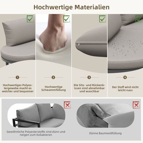 Salon De Jardin Métal Galvanisé 5 Places 2 Tables Verre Trempé, Coussins Inclus