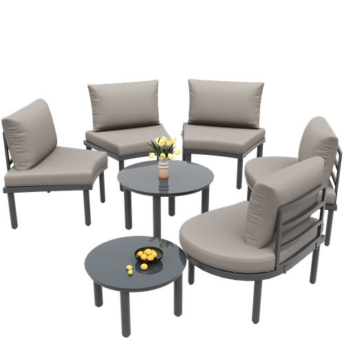 Salon De Jardin Métal Galvanisé 5 Places 2 Tables Verre Trempé, Coussins Inclus