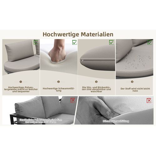 Salon De Jardin Métal Galvanisé 5 Places 2 Tables Verre Trempé, Coussins Inclus