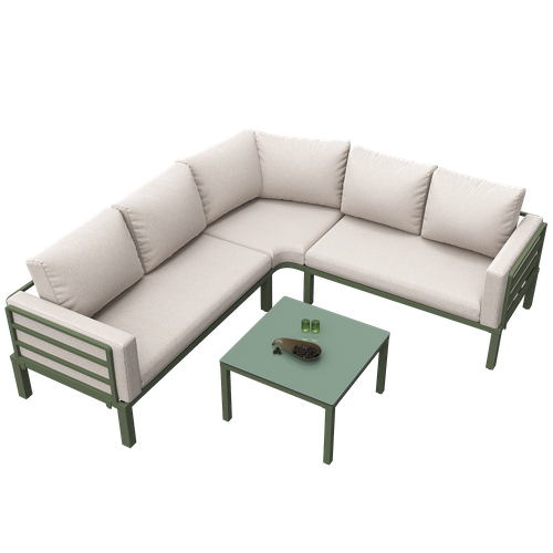 Salon De Jardin Métal Galvanisé 4-5 Places 1 Table Verre Trempé, Coussins Réglables