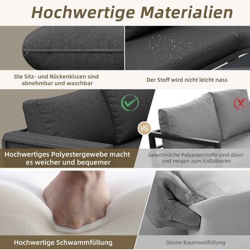 Salon De Jardin Métal Galvanisé 4-5 Places 1 Table Verre Trempé, Coussins Réglables