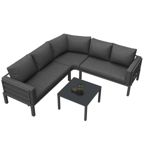 Salon De Jardin Métal Galvanisé 4-5 Places 1 Table Verre Trempé, Coussins Réglables