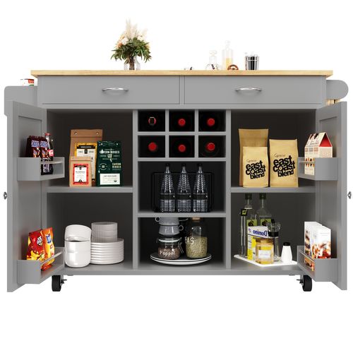 Îlot Moderne 102×45×92cm Mdf Bois Avec Rangements Multifonctionnels, , Gris