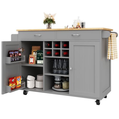 Îlot Moderne 102×45×92cm Mdf Bois Avec Rangements Multifonctionnels, , Gris