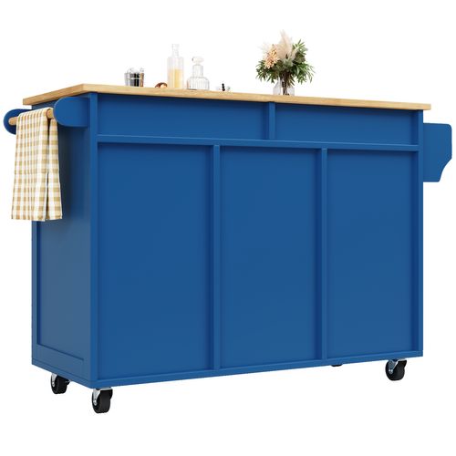 Îlot Cuisine Moderne 102×45×92cm Mdf Bois Avec Étagères Et Placards, , Bleu