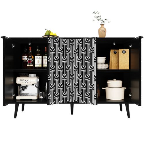 Armoire De Rangement Esszimmer En Bois, Design De Porte Unique, Antidumping, Noir