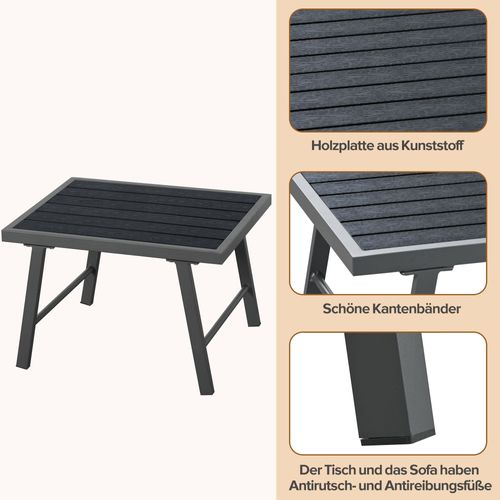 Salon De Jardin Métal 5-6 Personnes 2 Canapés 3 Places, Table, 7 Coussins Inclus