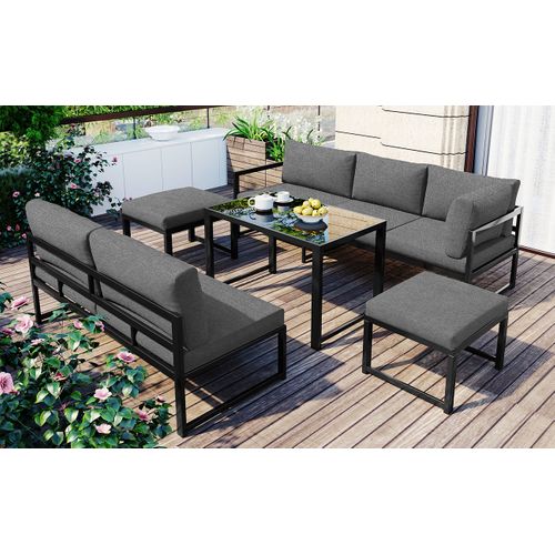 Set De Sièges De Jardin En Aluminium, Avec Fonction De Lit, Dossier Réglable 4 Positions, Gris