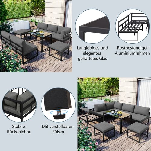 Set De Sièges De Jardin En Aluminium, Avec Fonction De Lit, Dossier Réglable 4 Positions, Gris